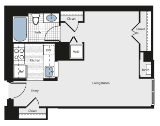 Studio, 1 bath, 532 sqft, $1,952