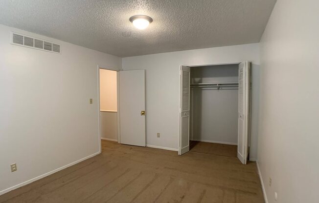 carpeted bedroom with large closet
