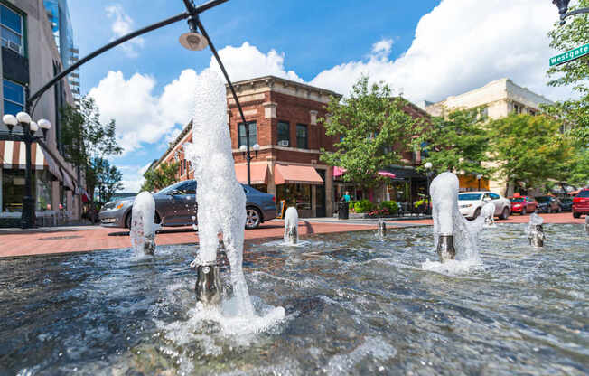 A fountain with water jets shooting up into the air.