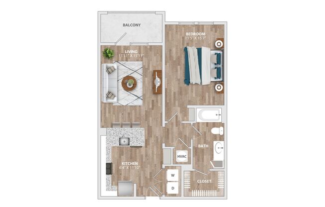 1 bed, 1 bath, 790 sqft, $1,279, Unit 1-111