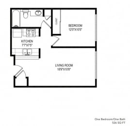 1 bed, 1 bath, 526 sqft, $1,950