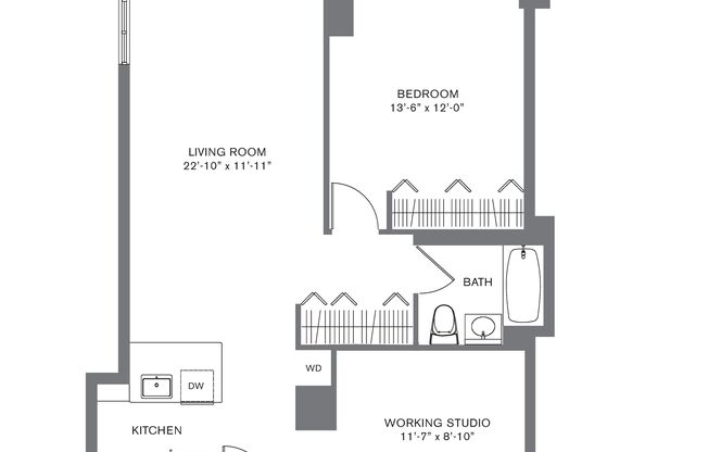 1 bed, 1 bath, 876 sqft, $7,361, Unit 719