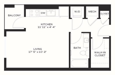 Studio, 1 bath, 508 sqft, $1,274