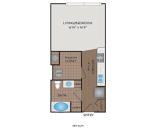 Studio, 1 bath, 484 sqft, $2,370