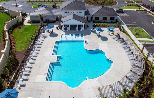 an aerial view of the pool at the resort at governors crossing
