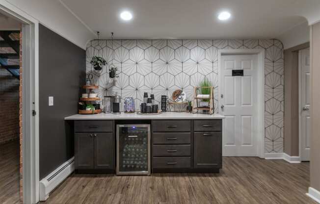 This is photo of the coffee bar in the leasing office at Aspen Village Apartments in the Westwood neighborhood of Cincinnati, OH.