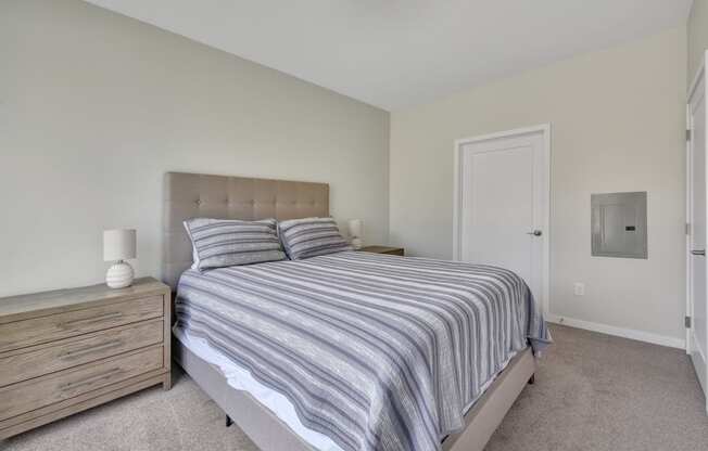 a bedroom with a bed and two night stands