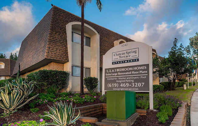 a building with a sign in front of it