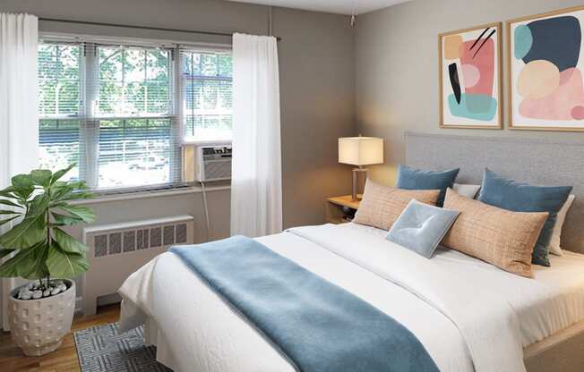 Apartment bedroom (virtually staged) at Mason Hall in Alexandria, VA 22314