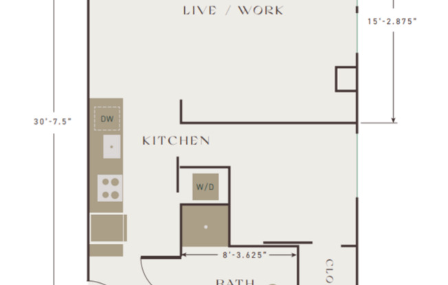 1 bed, 1 bath, 630 sqft, $1,977, Unit 104