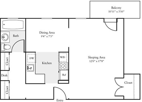 Studio, 1 bath, 542 sqft, $2,897, Unit 211