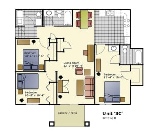 3 beds, 2 baths, 1,210 sqft, $1,875