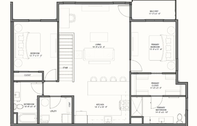 2 beds, 2 baths, 1,240 sqft, $1,945, Unit 1E202
