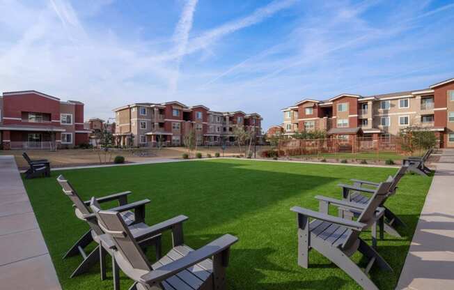 Outside Yard with reclining chairs at Zaterra Luxury Apartments, Chandler, AZ, 85286