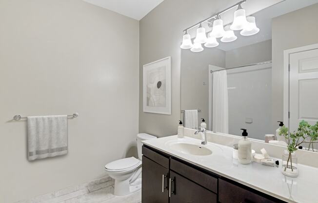 bathroom with dark wood vanity