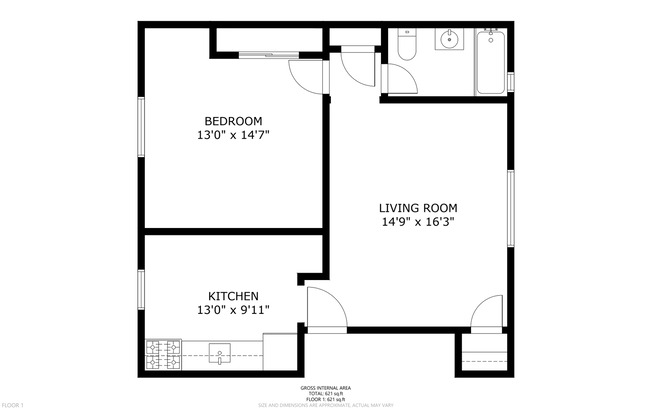 1 bed, 1 bath, 621 sqft, $1,825