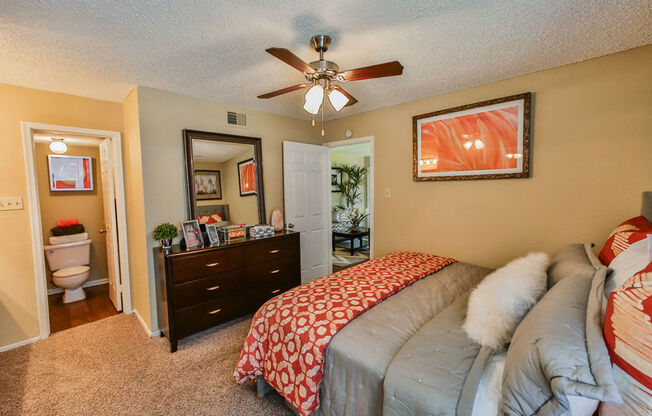 apartment bedroom  at Oaks at Greenview, Houston, TX
