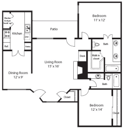 2 beds, 2 baths, 1,118 sqft, $1,521