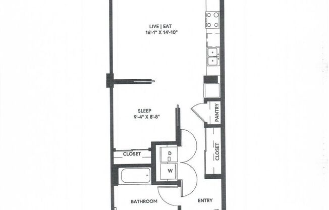 1 bed, 1 bath, 414 sqft, $2,095, Unit 203