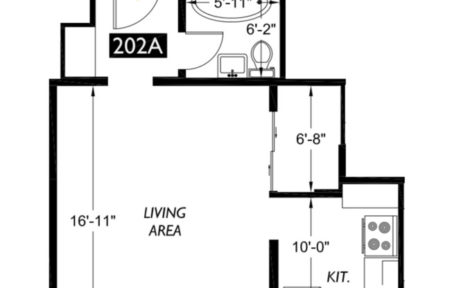 Studio, 1 bath, 455 sqft, $1,795, Unit 202A