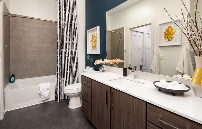 a bathroom with a sink and a toilet and a shower