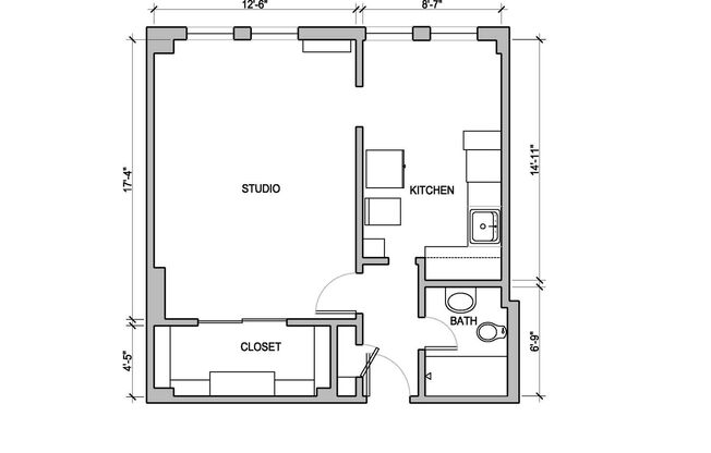 Studio, 1 bath, 510 sqft, $1,650, Unit Unit 104