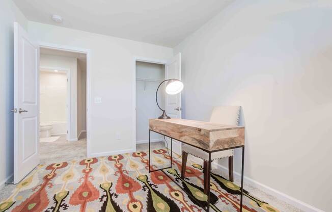 a view of a stairwell with a rug on the floor