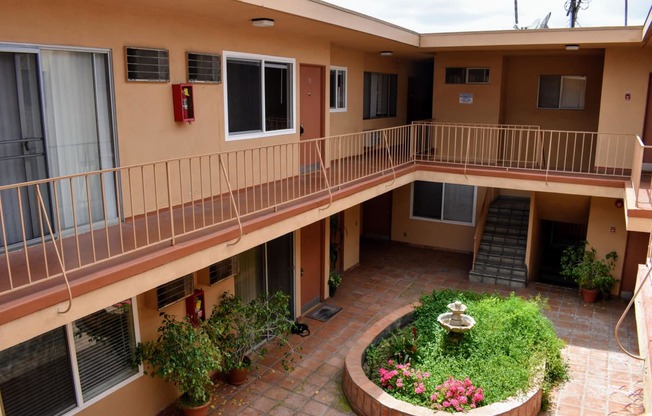 View from the second floor landing of the courtyard below