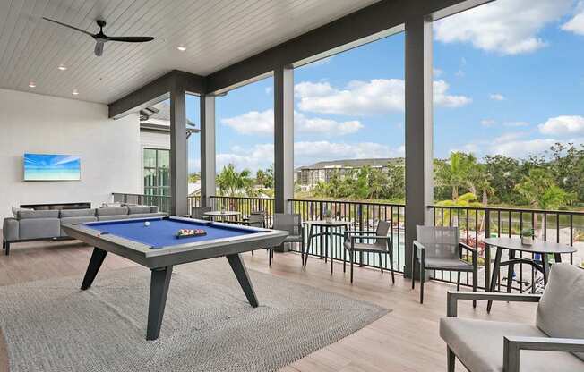 A billiards table in the resident clubhouse at The Crossing