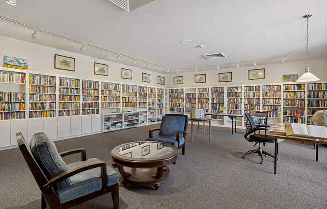 Library filled with books at Walnut Creek Manor Apartments in Walnut Creek, CA