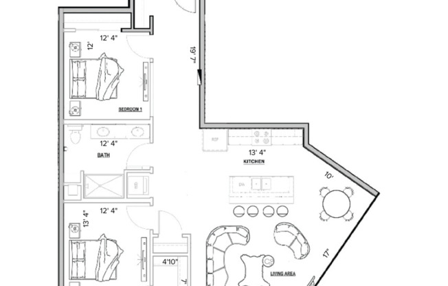 2 beds, 1 bath, 1,200 sqft, $2,700, Unit 304