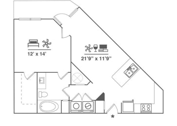 1 bed, 1 bath, 768 sqft, $1,364