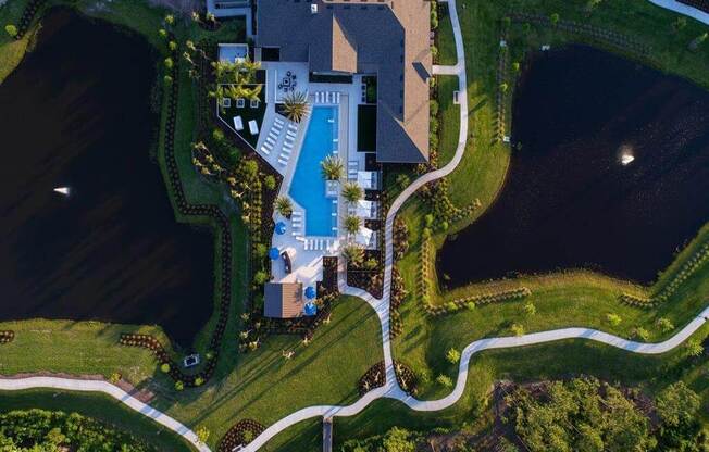 Aerial showing walking path around the community