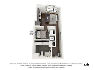 Studio, 1 bath, 568 sqft, $1,695