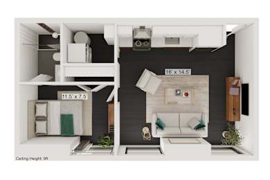 1 bed, 1 bath, 495 sqft, $1,413