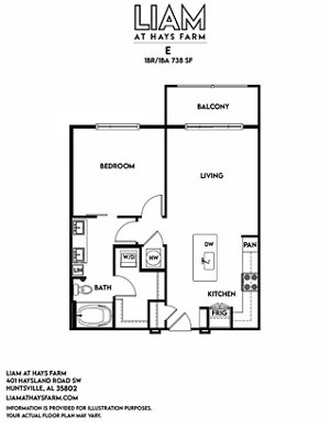 1 bed, 1 bath, 738 sqft, $1,318