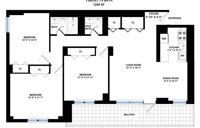 3 beds, 1.5 baths, 1,200 sqft, $7,600, Unit 6G