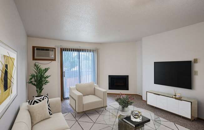 a living room with a couch and a television