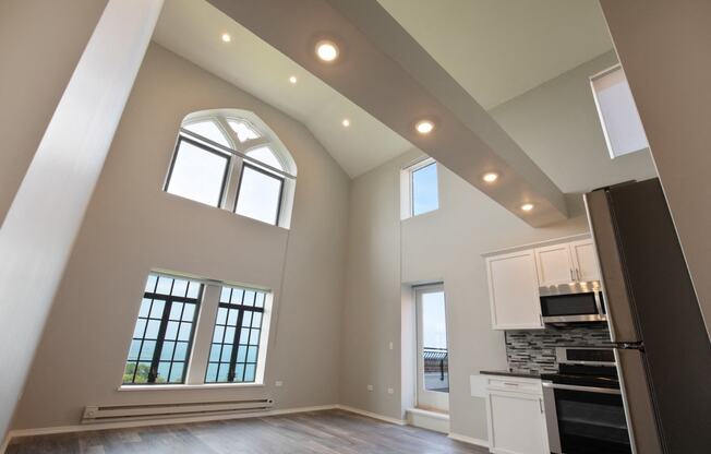Ceiling With Modern Light Fixtures at Park Heights by the Lake Apartments, Chicago, IL