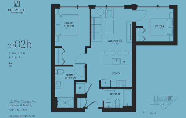2 beds, 2 baths, 834 sqft, $3,420, Unit 502