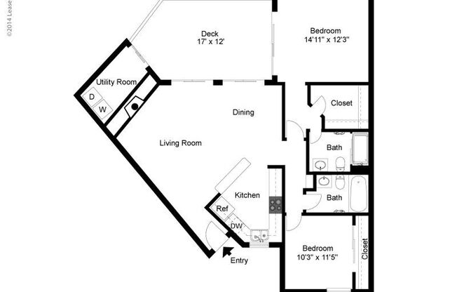 2 beds, 2 baths, 1,067 sqft, $1,340