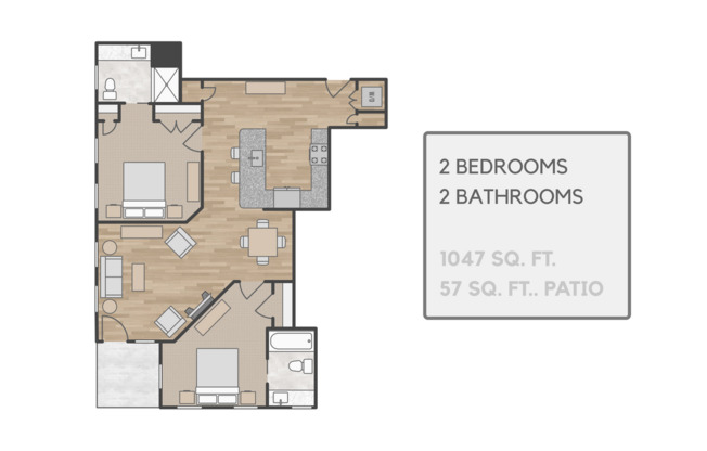 2 beds, 2 baths, 1,047 sqft, $2,950, Unit 202