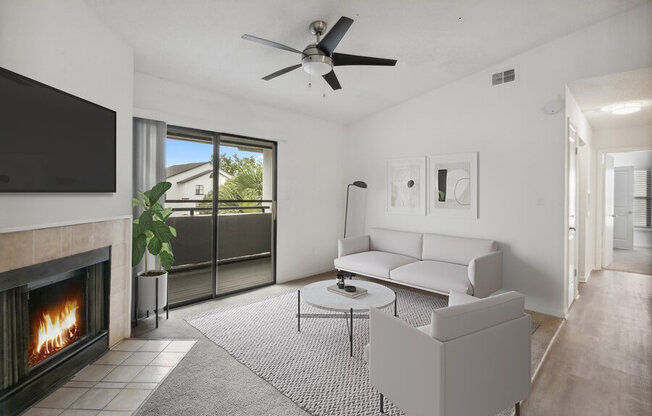 Model living room with patio door