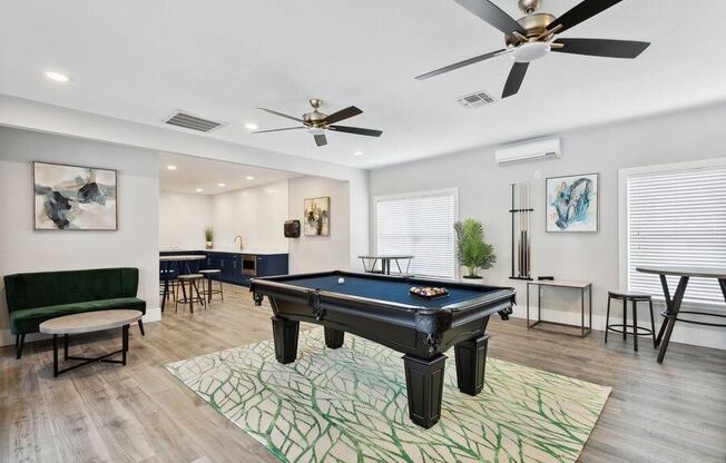 Community lounge with billiards table