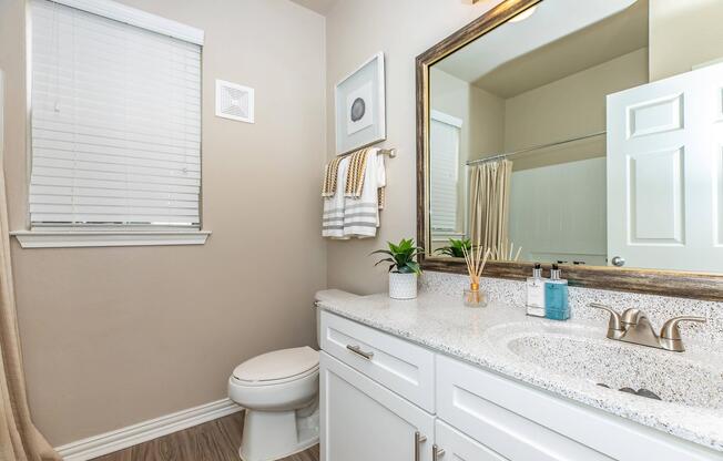 a room with a sink and a mirror