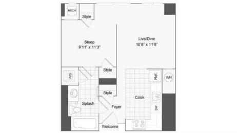 Studio, 1 bath, 592 sqft, $1,620