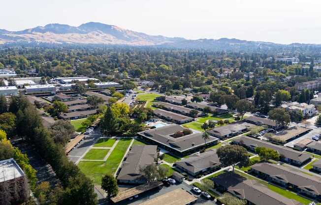 Aerial view of The Grove at Walnut Creek Apartments in Walnut Creek, CA.