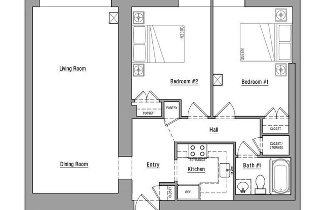 2 beds, 1 bath, 850 sqft, $2,350, Unit 101