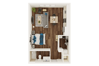 Studio, 1 bath, 580 sqft, $1,281
