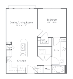 1 bed, 1 bath, 663 sqft, $1,297
